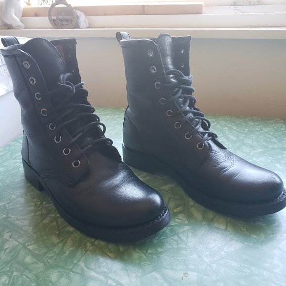 Frye Veronica Combat Boots - Black Vintage Leather - Size 7 - Picture 12 of 13